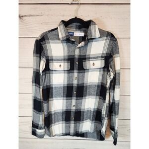 Old Navy Men's White Black Plaid Cotton Long Sleeve Button Down Shirt Size Small